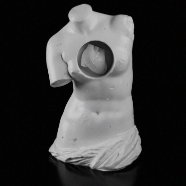 Heart Of Gold - Glitched Torso | Unique 3D Printed Statue, Heart Art, Ancient Style, Home Decor, Gift Idea, Torso Sculpture